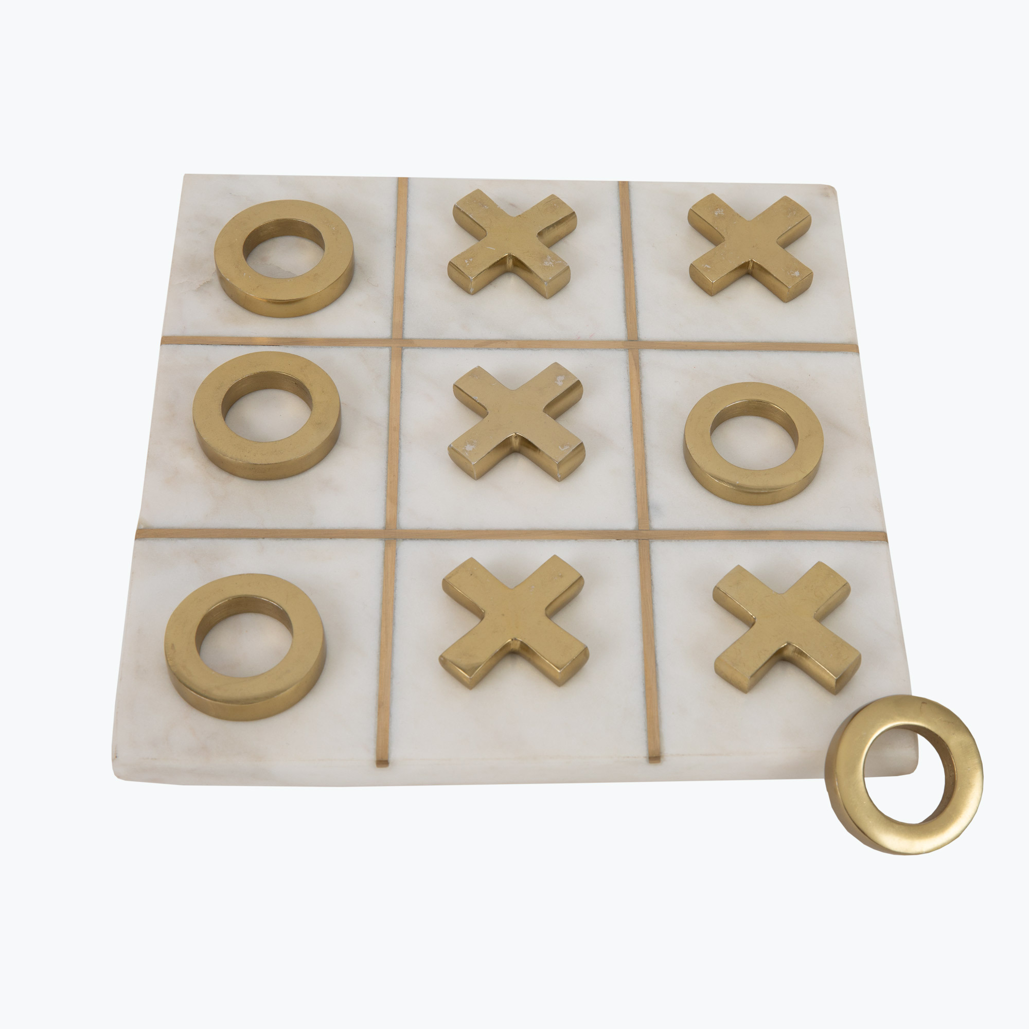 White Marble Tic-Tac-Toe med 10 spelpjäser